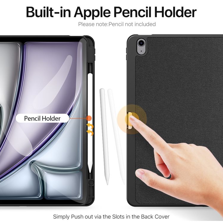 iPad Air 13 (2024)(With Apple Pencil Holder & Auto Sleep Wake) Case Black PU+TPU